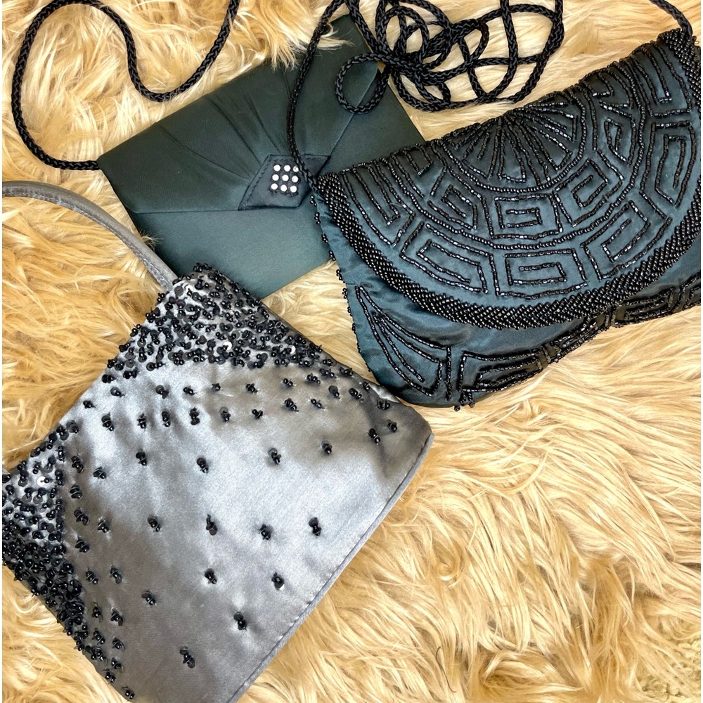 Grey + Black Vintage Beaded Purse Bundle (3x)
